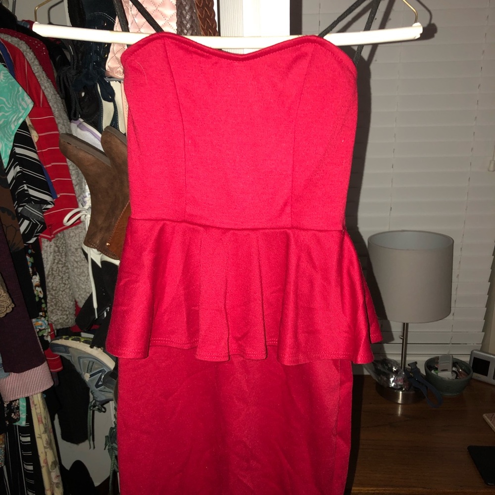 Red strapless bodycon